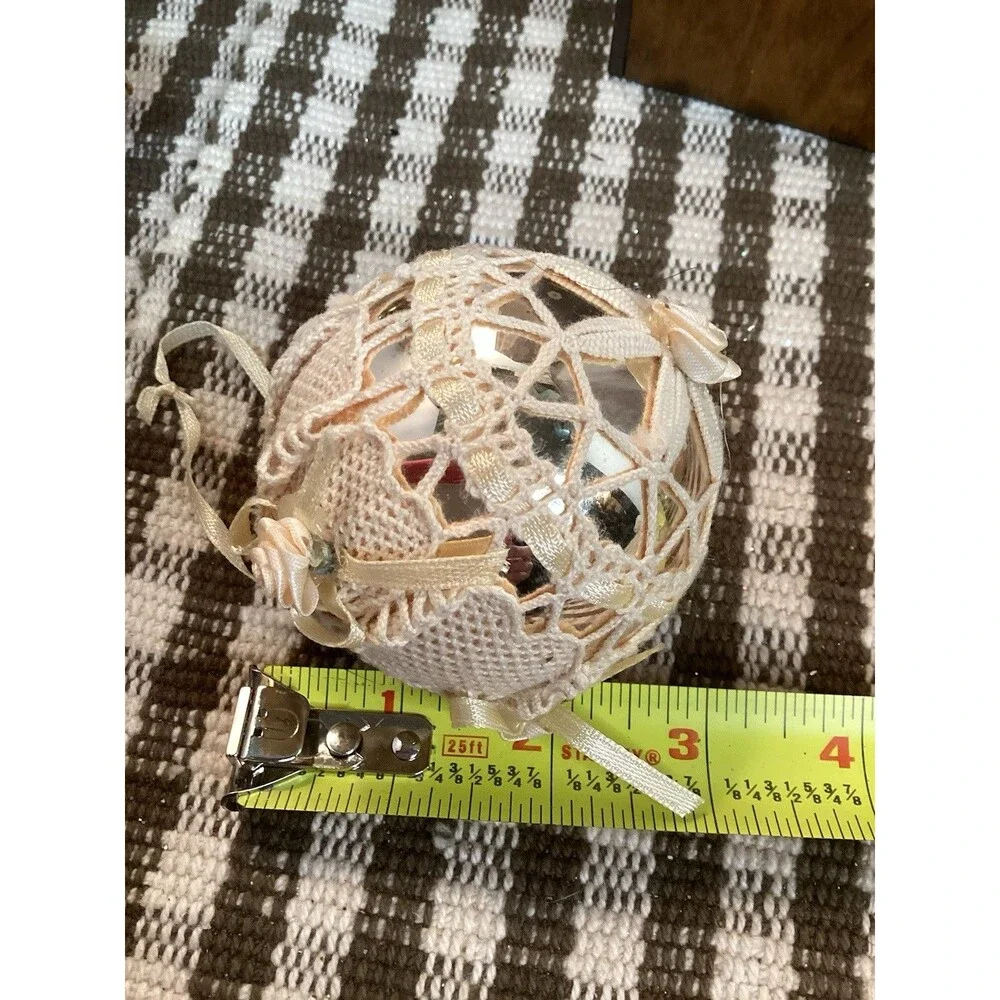 Vintage Alderbrook Lace Covered Silver Glass Christmas Ball Ornaments Set Of 7